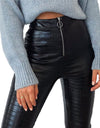 Leather Pencil Pants With High Waist Zipper Fly Crocodile Pattern - Fashion Damsel