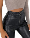 Leather Pencil Pants With High Waist Zipper Fly Crocodile Pattern - Fashion Damsel