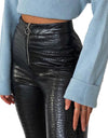 Leather Pencil Pants With High Waist Zipper Fly Crocodile Pattern - Fashion Damsel