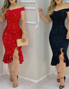Sexy Off Shoulder Starry Sky Print Ruffle Dress - Fashion Damsel