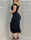 Sexy Off Shoulder Starry Sky Print Ruffle Dress - Fashion Damsel