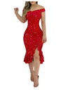 Sexy Off Shoulder Starry Sky Print Ruffle Dress - Fashion Damsel