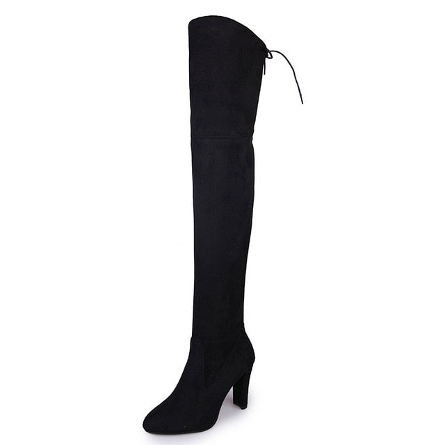 Elegant Over The Knee Suede Long Boots - Fashion Damsel