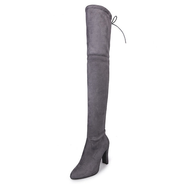 Elegant Over The Knee Suede Long Boots - Fashion Damsel