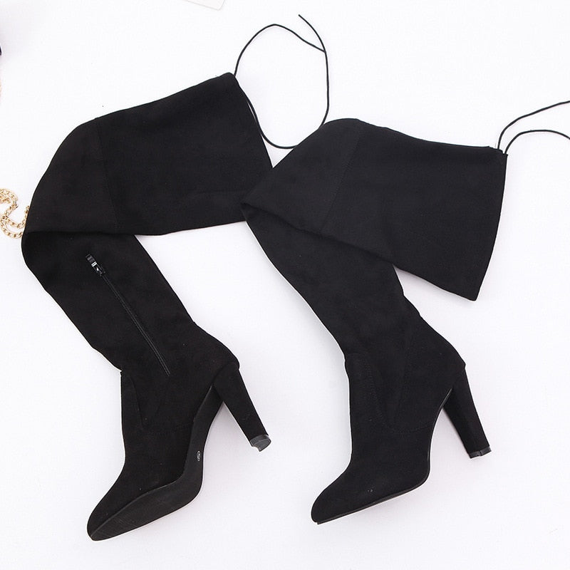 Elegant Over The Knee Suede Long Boots - Fashion Damsel
