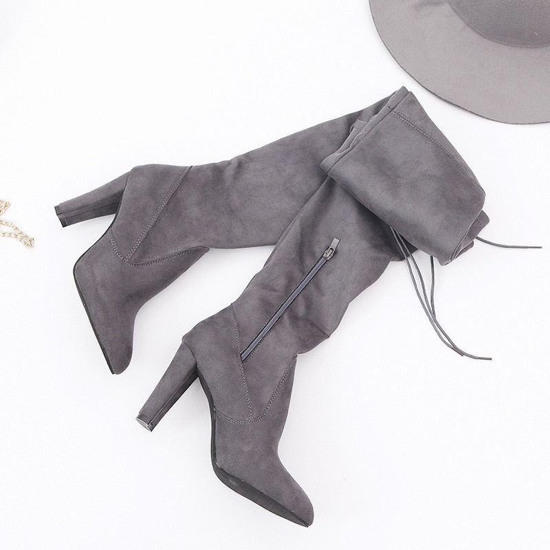 Elegant Over The Knee Suede Long Boots - Fashion Damsel