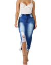 HOT SALE! High Waist Ripped Split Denim Long Skirt - Fashion Damsel