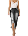 HOT SALE! High Waist Ripped Split Denim Long Skirt - Fashion Damsel