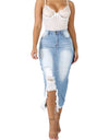 HOT SALE! High Waist Ripped Split Denim Long Skirt - Fashion Damsel