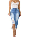 HOT SALE! High Waist Ripped Split Denim Long Skirt - Fashion Damsel