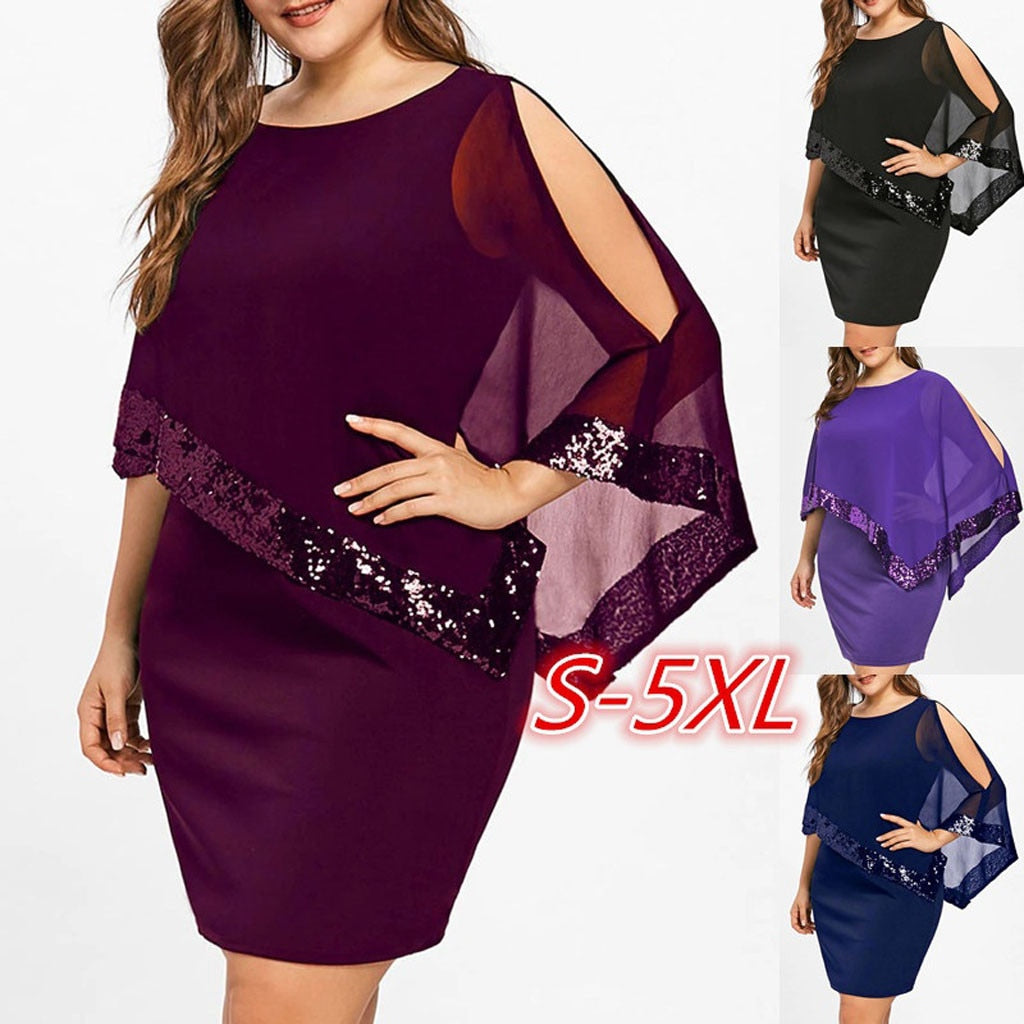 Plus Size Sexy Chiffon Sequins Dress - Fashion Damsel