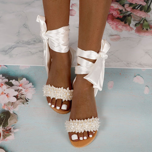 Pear Ankle Strap Beaded Sandals - Fashion Damsel