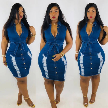 Washed ripped jean Vintage Dress - Fashion Damsel