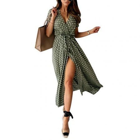 Polka Dot V-neck Summer Wrap Dress