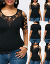 Cold Shoulder Round Neck Floral Lace T-Shirt