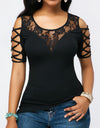 Cold Shoulder Round Neck Floral Lace T-Shirt