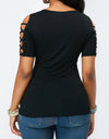 Cold Shoulder Round Neck Floral Lace T-Shirt