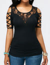 Cold Shoulder Round Neck Floral Lace T-Shirt