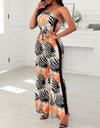 Tropical Print Wide Leg  Sleeveless Rompers