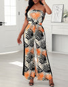Tropical Print Wide Leg  Sleeveless Rompers