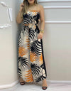 Tropical Print Wide Leg  Sleeveless Rompers