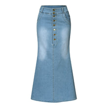 Load image into Gallery viewer, Casual Front Button Washed Denim Long Skirt - Fashion Damsel
