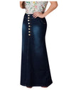 Casual Front Button Washed Denim Long Skirt - Fashion Damsel