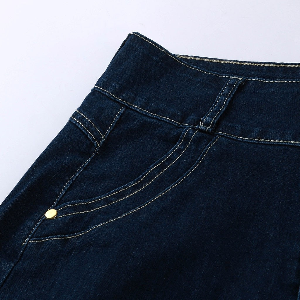 Casual Front Button Washed Denim Long Skirt - Fashion Damsel