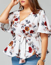 Short Sleeve Floral Print V-neck Blouse - Fashion Damsel