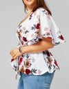Short Sleeve Floral Print V-neck Blouse - Fashion Damsel