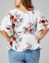 Short Sleeve Floral Print V-neck Blouse - Fashion Damsel
