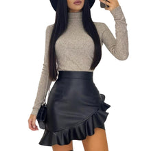 Load image into Gallery viewer, High Waist Black Ruffle Asymmetric Leather Pu Skirt
