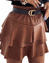 High Waist Black Ruffle Asymmetric Leather Pu Skirt