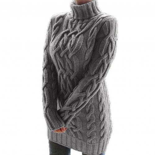 Twist Knitted Long Sleeve Warm Sweater Turtleneck Pullover