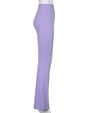Flare Pants With Ribbed Knitted Slim Elastic High Waist - Fashion Damsel