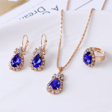 गैलरी व्यूवर में इमेज लोड करें, Luxury Water Drop Rhinestone Necklace Earrings Ring Set - Fashion Damsel
