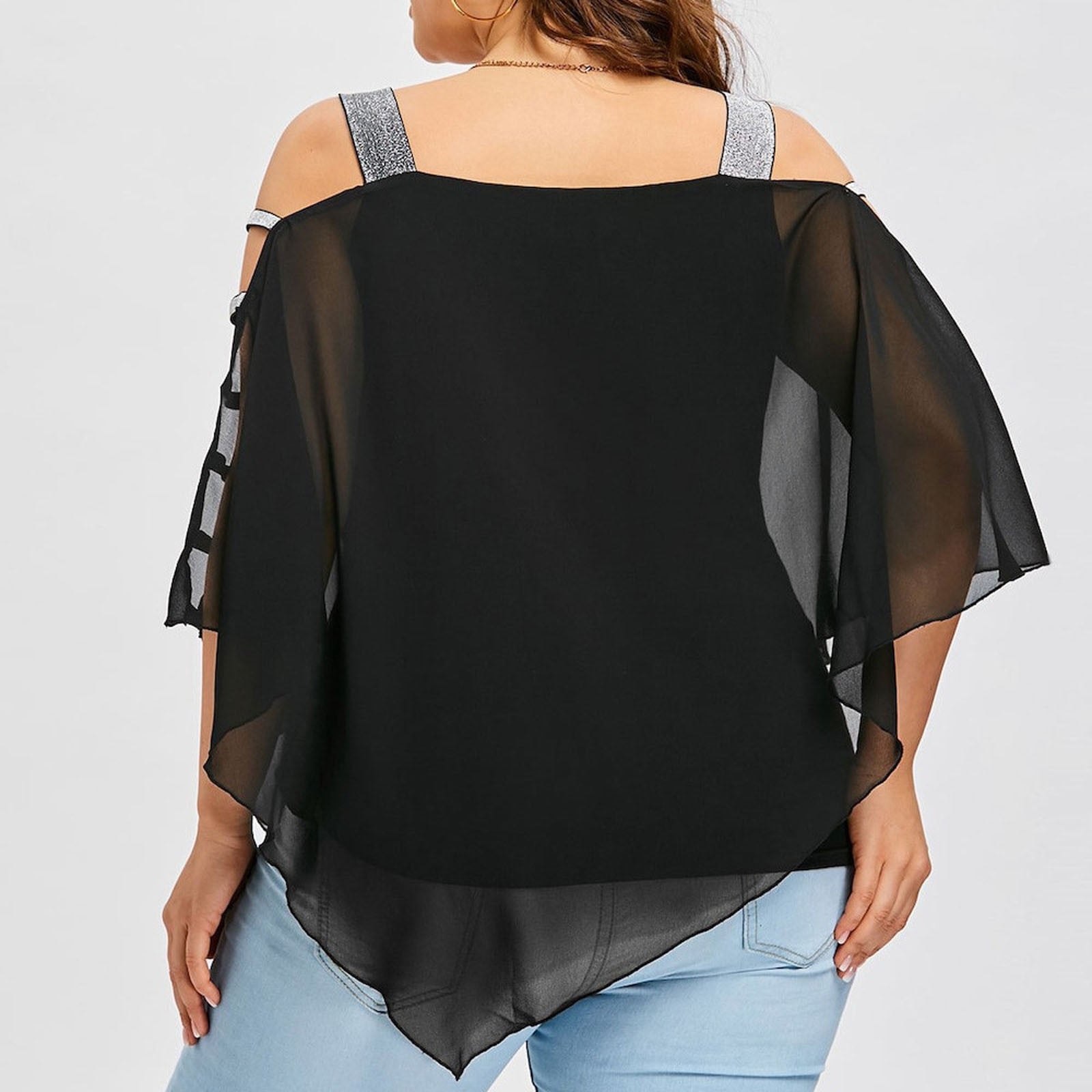 Ladder Cut Overlay Asymmetric Strapless off-shoulder Top - Fashion Damsel