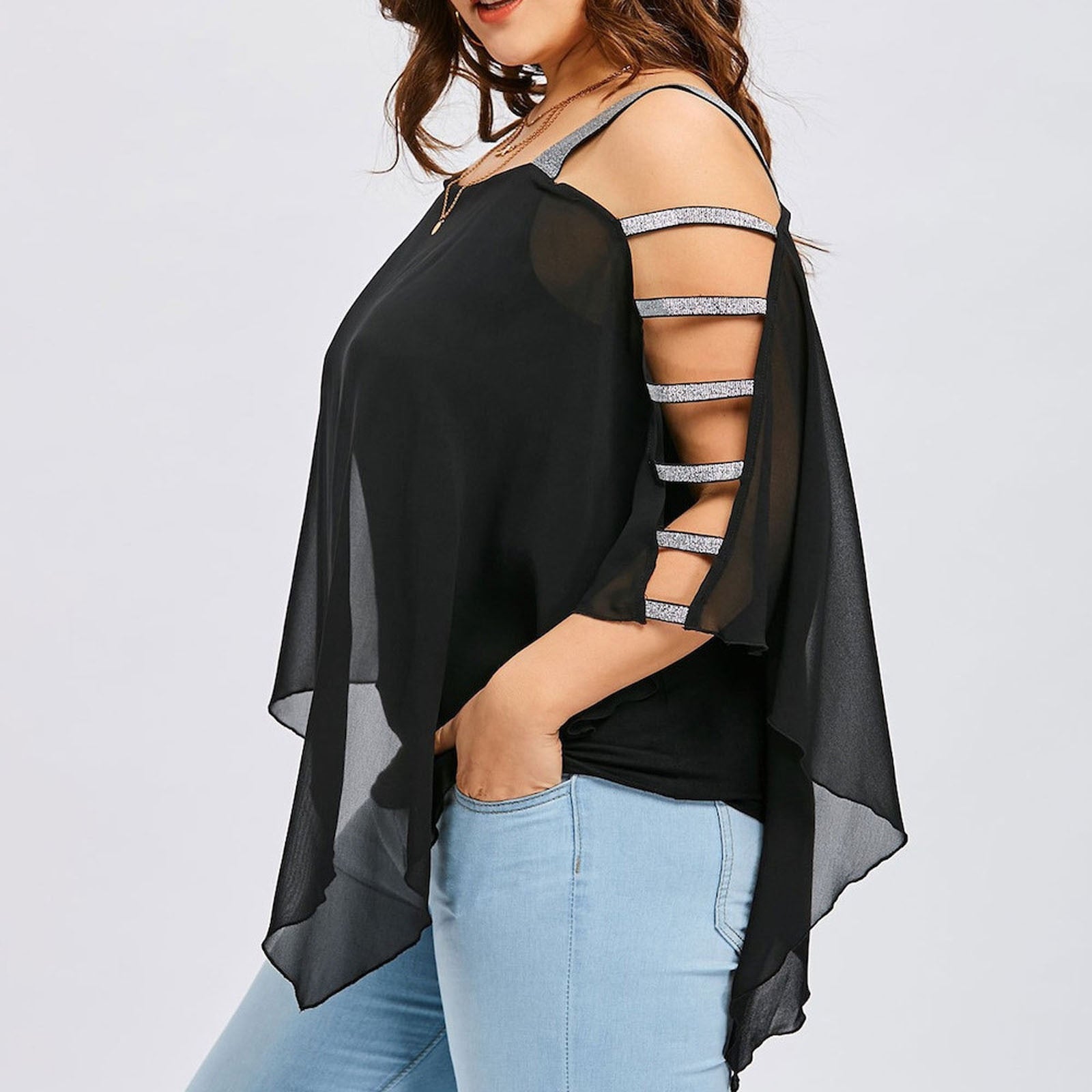 Ladder Cut Overlay Asymmetric Strapless off-shoulder Top - Fashion Damsel