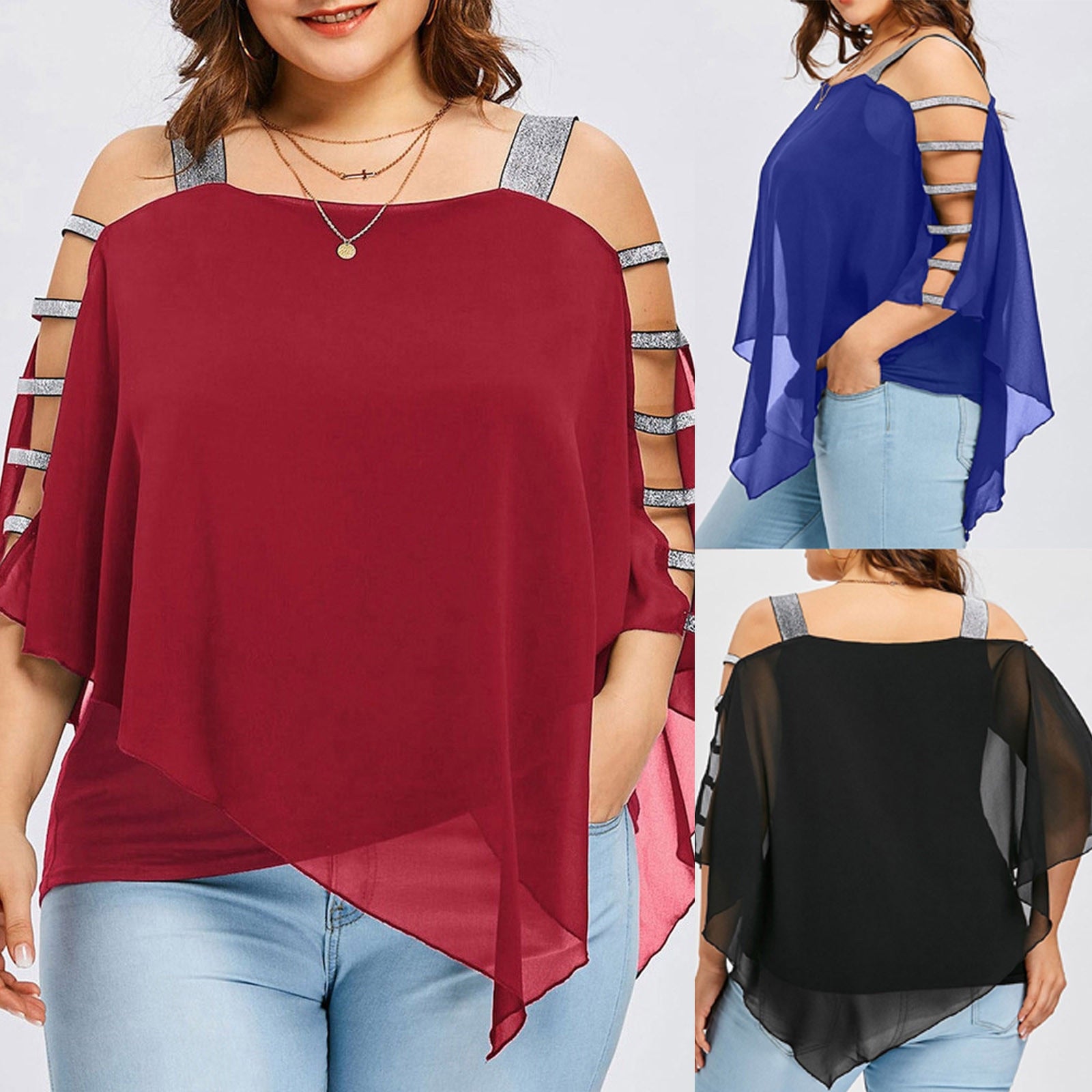 Ladder Cut Overlay Asymmetric Strapless off-shoulder Top - Fashion Damsel