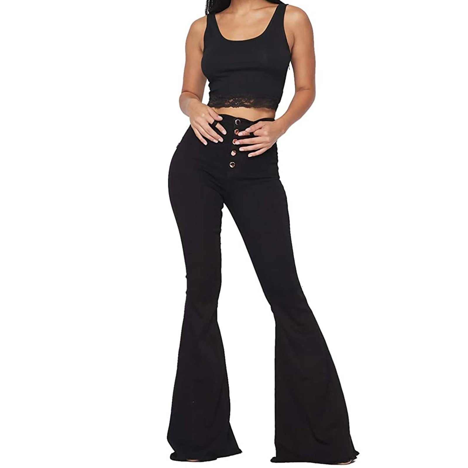 Retro High Waist Stretch Micro Flare Tight Long Jeans