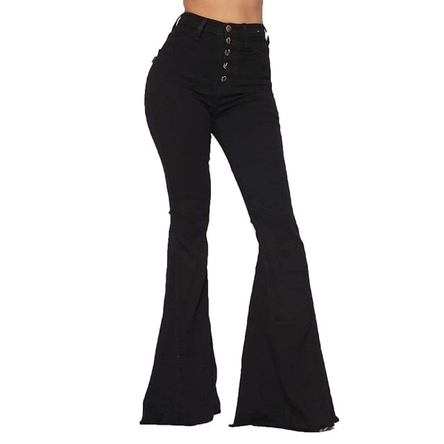 Retro High Waist Stretch Micro Flare Tight Long Jeans