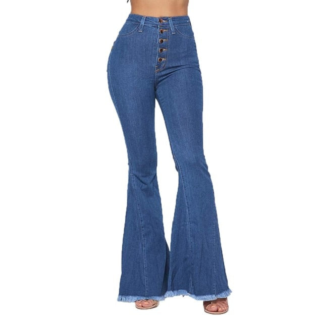 Retro High Waist Stretch Micro Flare Tight Long Jeans