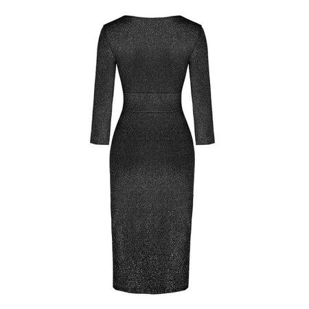 V-Neck High Split Long Sleeve Elegant Dress