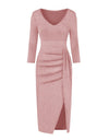 V-Neck High Split Long Sleeve Elegant Dress