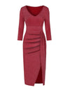 V-Neck High Split Long Sleeve Elegant Dress