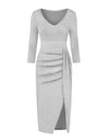V-Neck High Split Long Sleeve Elegant Dress