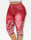 Printed Denim High Waist Yoga Pant - Fashion Damsel