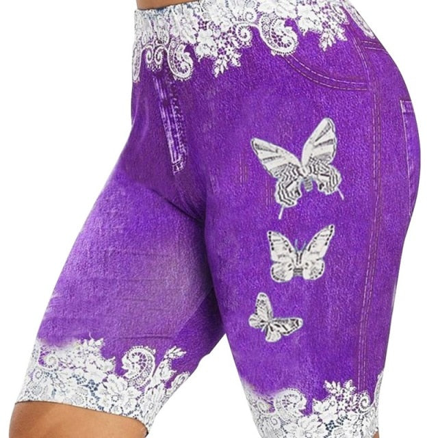 Printed Denim High Waist Yoga Pant - Fashion Damsel