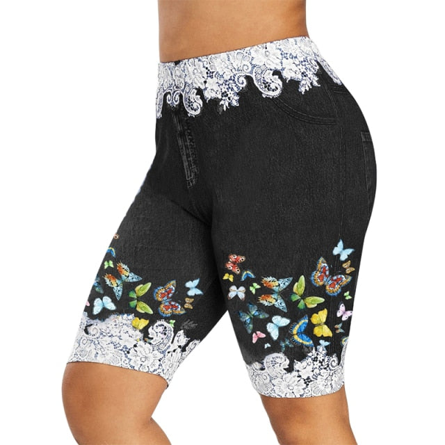 Printed Denim High Waist Yoga Pant - Fashion Damsel