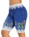 Printed Denim High Waist Yoga Pant - Fashion Damsel
